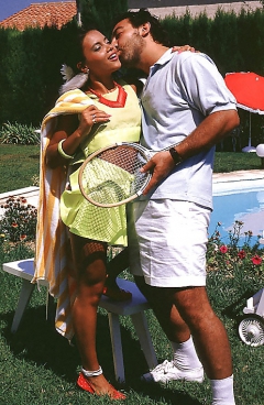 Slim brunette getting fucked after a game of tennis