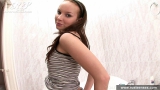 Russian teen brunette shaves her pussy and masturbates