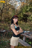 Pissing on the talbe in a forest