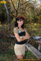 Pissing on the talbe in a forest