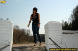 Pissing outdoor on park ladder