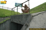 Blonde teen pisses from the height outdoor