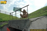Blonde teen pisses from the height outdoor
