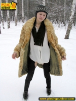 Pissing outdoor in the snow in winter day