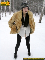 Pissing outdoor in the snow in winter day