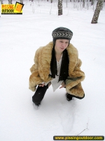 Pissing outdoor in the snow in winter day
