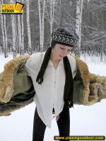 Pissing outdoor in the snow in winter day