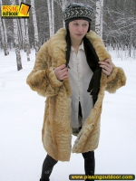Pissing outdoor in the snow in winter day