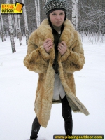 Pissing outdoor in the snow in winter day