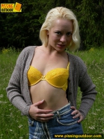 Outdoor pranky pissing of teen blonde