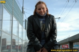 Outdoor pissing of teen blonde in the city street