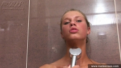 Russian teen blonde masturbates taking a shower - N