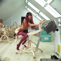 Russian teen redhead masturbates by dildo chair - N