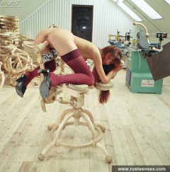Russian teen redhead masturbates by dildo chair - N
