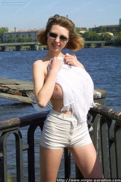 Virgin shows boobs outdoors - N