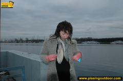 MILF outdoor pissing on pier - N