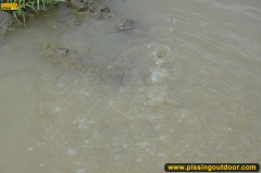 Pissing outdoor blone on old road - N