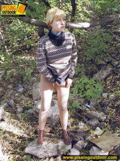 Pissing teen walks and pisses outdoor - N
