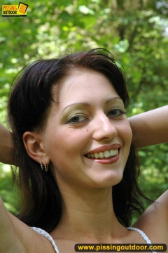 Teen brunette pissing outdoor in the forest - N