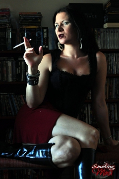 Mina in leather goth outfit sexy smoking - N