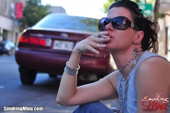 Sensual smoking vixen Mina enjoys blowing smoke rings - N