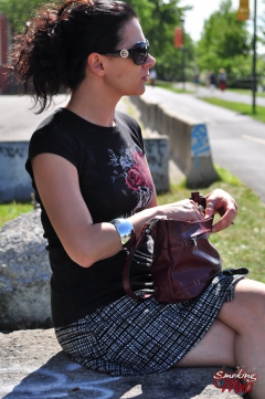 Redhead Mina in her sunglasses sexy smoking on a sunny day - N