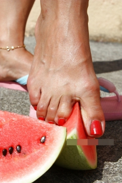 Mature feet and watermelon - N