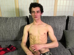 Cute Slim Boy with Ripped Abs Jerks His Big Cock