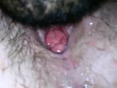 He eats a hairy teen pussy - closeup