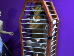 Twink in cage poked into masturbation