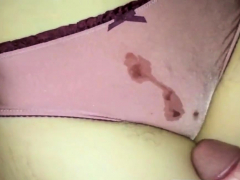 Cum on satin panties while unaware