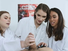 Girlfriends in lab coat sharing subjects dick