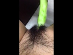 Horney Chinese student shape cucumber as cock and fuck herse