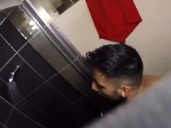 Str8 spy guy in hostel shower jerk part 1