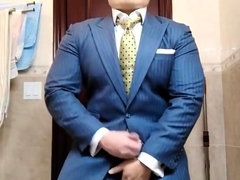 Str8 daddy jerking off in suit