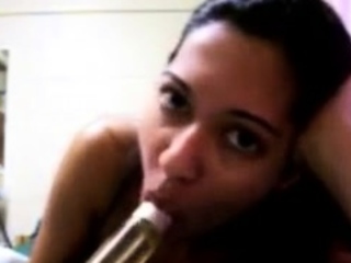 Amazing Chick fucks a shampoo bottle