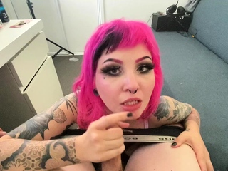 Bitch gives wam blowjob and handjob in pov scene