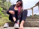 Hot brunette foot fetish play