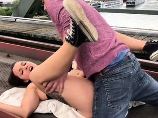 Brunette teen outdoor pov