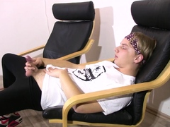 Cute blonde czech boy jerks off his dick